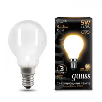 Лампа филаментная светодиодная Gauss G45 (Шар) Globe OPAL E14 5W 2700K, 105201105