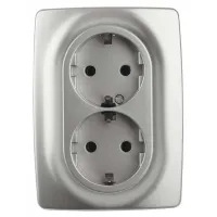 12-2106-03 ЭРА Розетка 2X2P+E Schuko, 16A-250В, IP20, Эра12, алюминий