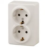 Розетка 2х2P+E Schuko 16A-250В IP20 открытой установки Эра Эксперт, слоновая кость 11-2205-02