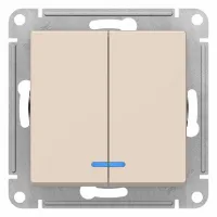 Выключатель 2-клавишный Schneider Electric ATLASDESIGN, с подсветкой, скрытый монтаж, бежевый, ATN000253