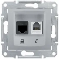 Розетка телефонная+компьютерная RJ11+RJ45 Schneider Electric SEDNA, скрытый монтаж, алюминий, SDN5200160