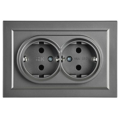 BRITE Розетка 2-местная с заземлением без защитных шторок 16А в сборе РС12-3-БрС сталь IEK