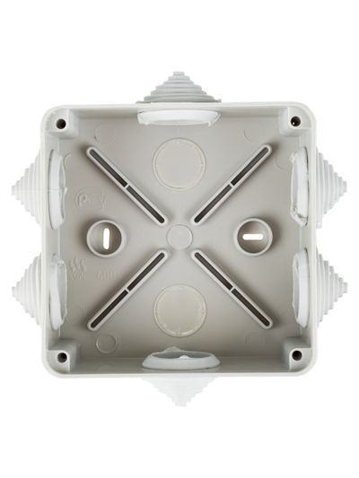 Коробка распаячная КМ41234 для открытой проводки безгалогенная (HF) 100х100х50мм IP55 6 гермовводов серая IEK