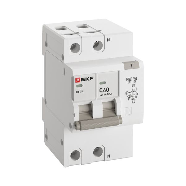 Автоматический выключатель дифференциального тока АД-2 2Р (S) 40А характеристика C 100мА тип АС электронный селективный 6кА PROXIMA EKF