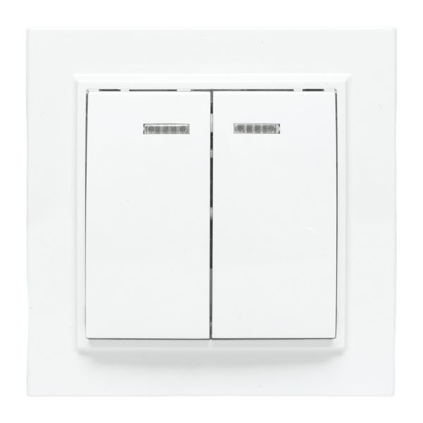 Минск Выключатель 2-клавишный СП с индикатором,10А, белый EKF Basic