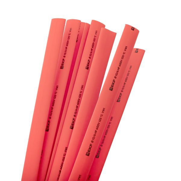 Термоусаживаемая трубка ТУТ нг 12/6 красная в отрезках по 1м EKF PROxima