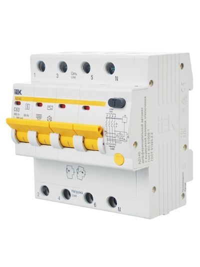 KARAT Дифференциальный автомат АД14S 4P 63А 300мА тип AC IEK