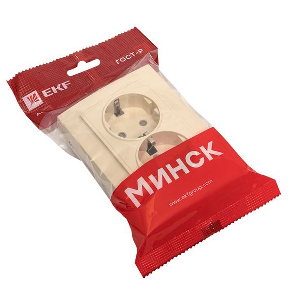 Розетка 2-мест. СП с/з 16А бежевый с защ. штор. Минск EKF