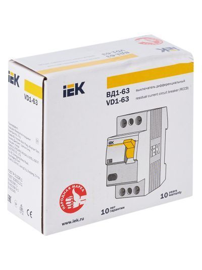 Выключатель дифференциальный (УЗО) ВД1-63 2Р 50А 300мА IEK