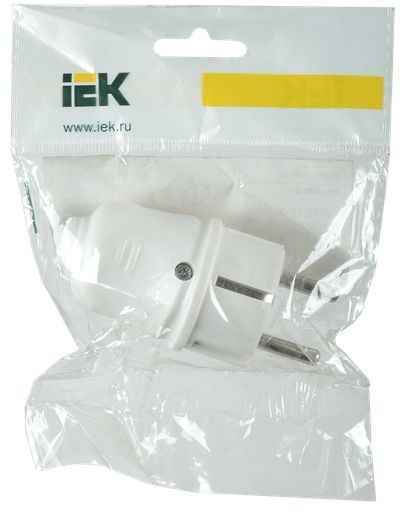 Вилка разборная прямая ВПп10-01-Ст с заземляющим контактом 16А белая IEK