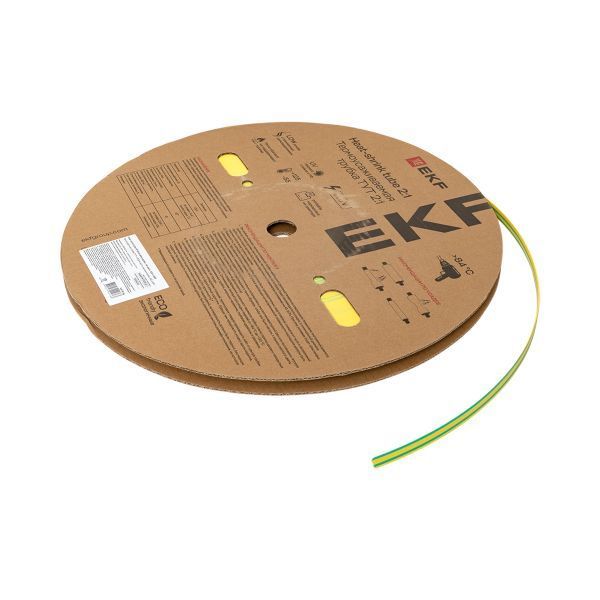 Термоусаживаемая трубка ТУТ нг 8/4 жел-зел рулон EKF PROxima