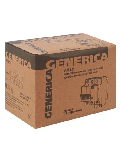 Дифференциальный автоматический выключатель АД12 2Р 25А 30мА GENERICA
