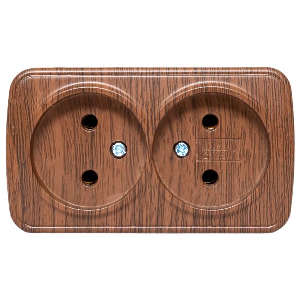 Розетка 2-местная ОП Минск 10А без заземления тёмное дерево EKF