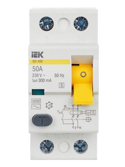 Выключатель дифференциальный (УЗО) ВД1-63S 2Р 50А 300мА IEK