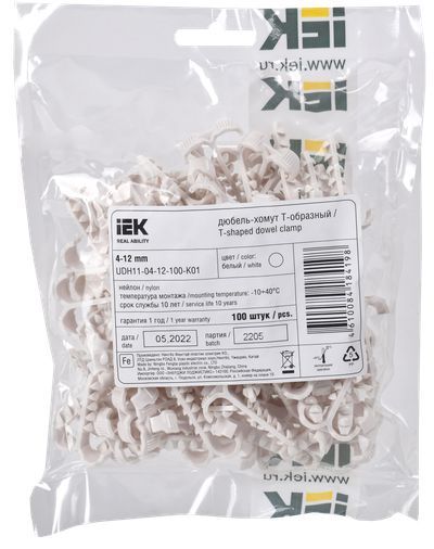 Дюбель-хомут Т-образный 4-12мм нейлон белый (100шт/упак) IEK