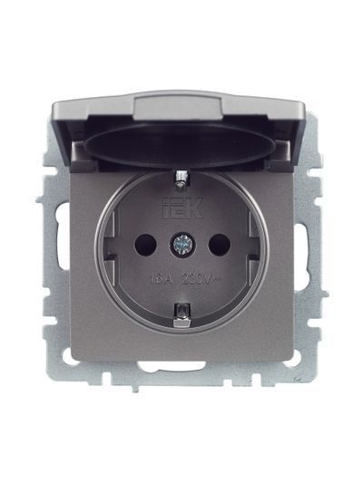 BRITE Розетка 1-местная с заземлением с защитными шторками и крышкой 16А IP20 РСбш10-3-БрС сталь IEK