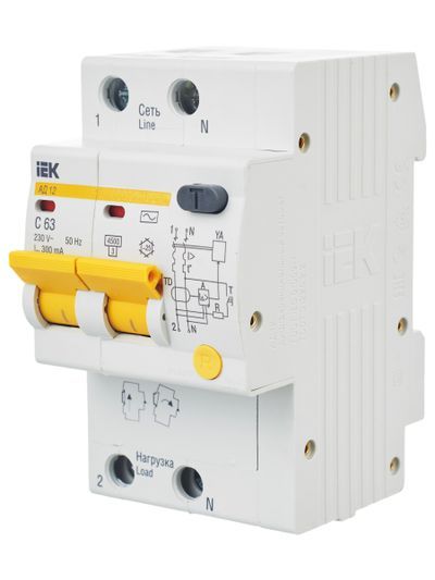 KARAT Дифференциальный автомат АД12 2P 63А 300мА тип AC IEK