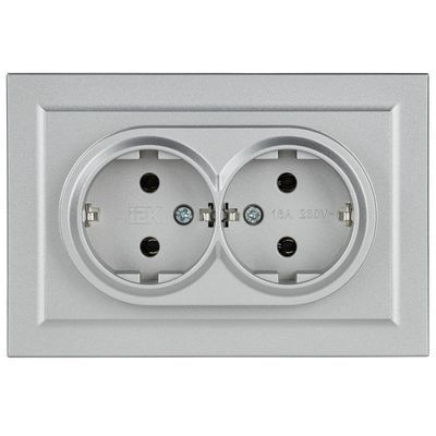 BRITE Розетка 2-местная с заземлением без защитных шторок 16А в сборе РС12-3-БрА алюминий IEK
