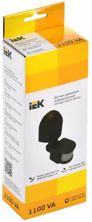 Датчик движения ДД-008 1100Вт 180град 12м IP44 черный IEK