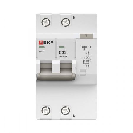Дифференциальный автомат АД-2 32А/ 30мА (хар. C, AC, электронный) 4,5кА EKF PROxima