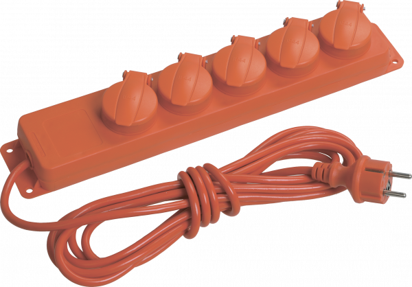 Удлинитель У05В 5 места с защитными крышками IP44 с заземлением 3х1мм2 16А/250В 5м IEK