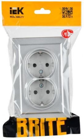 BRITE Розетка 2-местная с заземлением без защитных шторок 16А в сборе РС12-3-БрА алюминий IEK