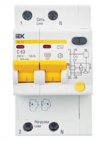 KARAT Дифференциальный автомат АД12 2P 63А 300мА тип AC IEK