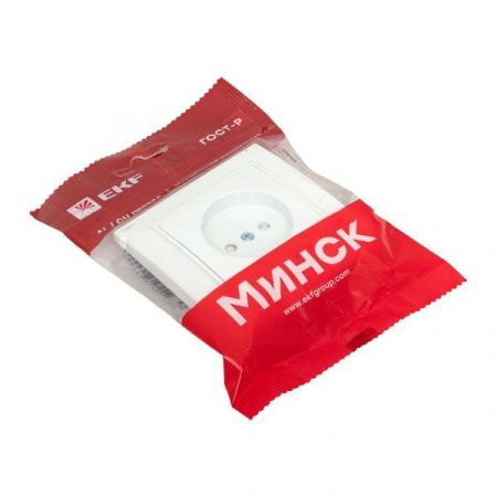 Минск Розетка 1-местная СП без заземления, 10 А, с защ.штор., белая EKF Basic