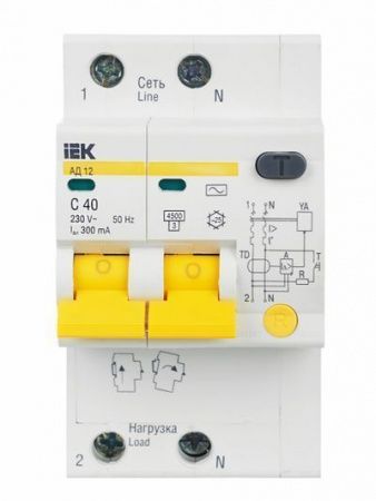 KARAT Дифференциальный автомат АД12 2P 40А 300мА тип AC IEK