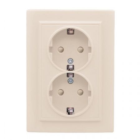 Розетка 2-мест. СП с/з 16А бежевый с защ. штор. Минск EKF