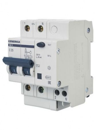 Дифференциальный автоматический выключатель АД12 2Р 25А 30мА GENERICA