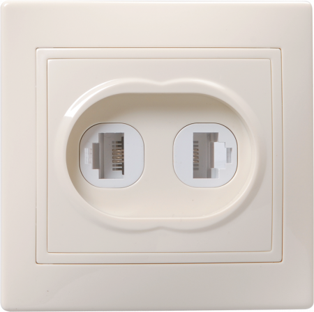 KVARTA Розетка 2-местная RJ11+RJ45 кат.5е РК/Т12-ККм кремовый GENERICA