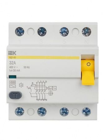 Выключатель дифференциальный (УЗО) ВД1-63 4Р 32А 30мА IEK