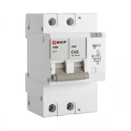 Дифференциальный автомат АД-2 40А/ 30мА (хар. C, AC, электронный) 6кА EKF PROxima