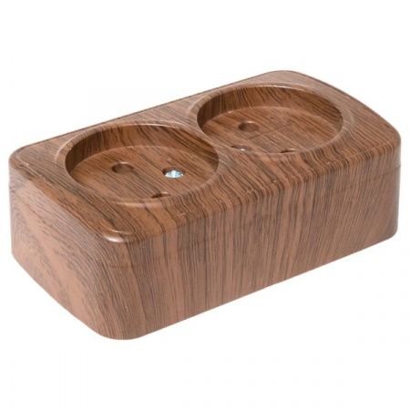 Розетка 2-местная ОП Минск 10А без заземления тёмное дерево EKF