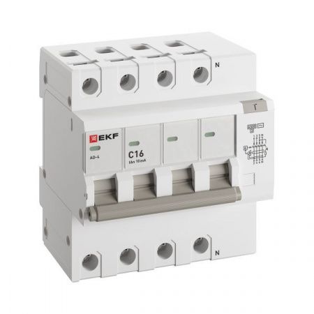 Дифференциальный автомат АД-4 16А/10мА (х-ка C, АС, электронный) 4,5кА EKF PROxima