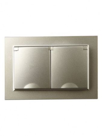 BRITE Розетка 2-местная с заземлением с защитными шторками и крышкой 16А в сборе IP44 РСбш12-3-44-БрШ шампань IEK