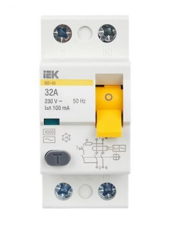Выключатель дифференциальный (УЗО) ВД1-63 2Р 32А 100мА IEK