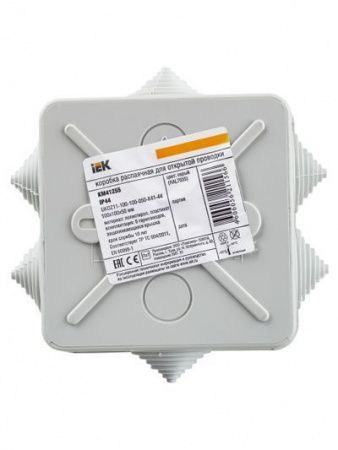 Коробка распаячная КМ41255 для открытой проводки безгалогенная (HF) 100х100х50мм с защелкивающейся крышкой IP44 6 гермовводов серая IEK