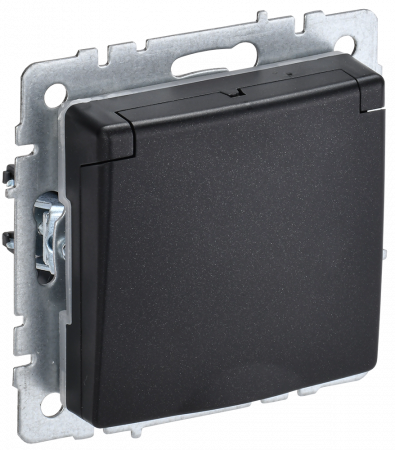 BRITE Розетка 1-местная с заземлением с защитными шторками и крышкой 16А IP20 РСбш10-3-БрЧ черный IEK