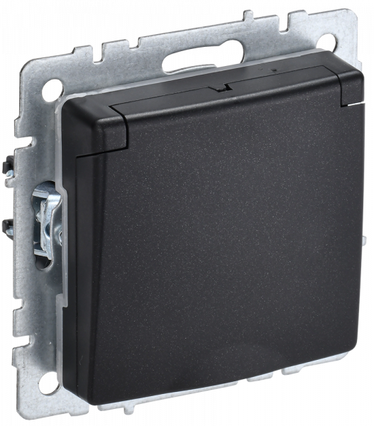 BRITE Розетка 1-местная с заземлением с защитными шторками и крышкой 16А IP20 РСбш10-3-БрЧ черный IEK