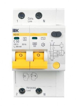 KARAT Дифференциальный автомат АД12S 2P 50А 300мА тип AC IEK