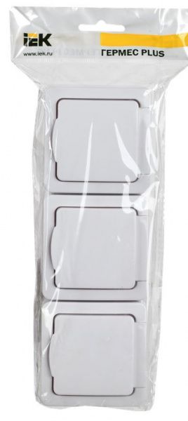 Розетка 3-местная для открытой установки РСб23-3-ГПБб с заземляющим контактом IP54 ГЕРМЕС PLUS белый IEK