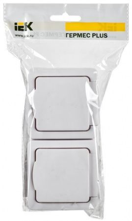 Розетка 2-местная для открытой установки РСб22-3-ГПБб с заземляющим контактом IP54 ГЕРМЕС PLUS (цвет крышки:белый) IEK