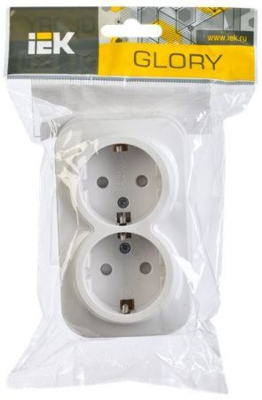 GLORY Розетка 2-местная для открытой установки с заземлением с защитными шторками 16А РСш22-3-ХБ белый IEK