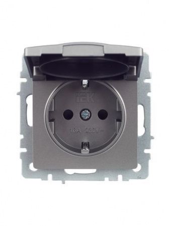 BRITE Розетка 1-местная с заземлением с защитными шторками и крышкой 16А IP20 РСбш10-3-БрС сталь IEK