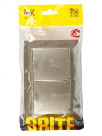 BRITE Розетка 2-местная с заземлением с защитными шторками и крышкой 16А в сборе IP44 РСбш12-3-44-БрШ шампань IEK