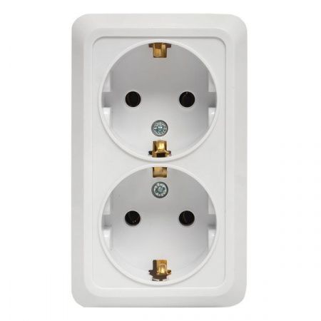 Рим Розетка 2-местная 16А с заземлением белая EKF