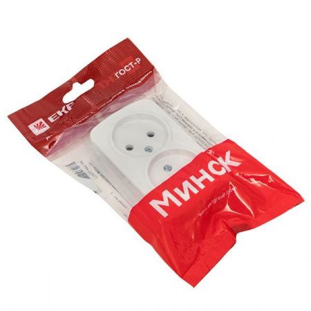 Минск Розетка 2-местная ОП 10А без заземления белая EKF Basic